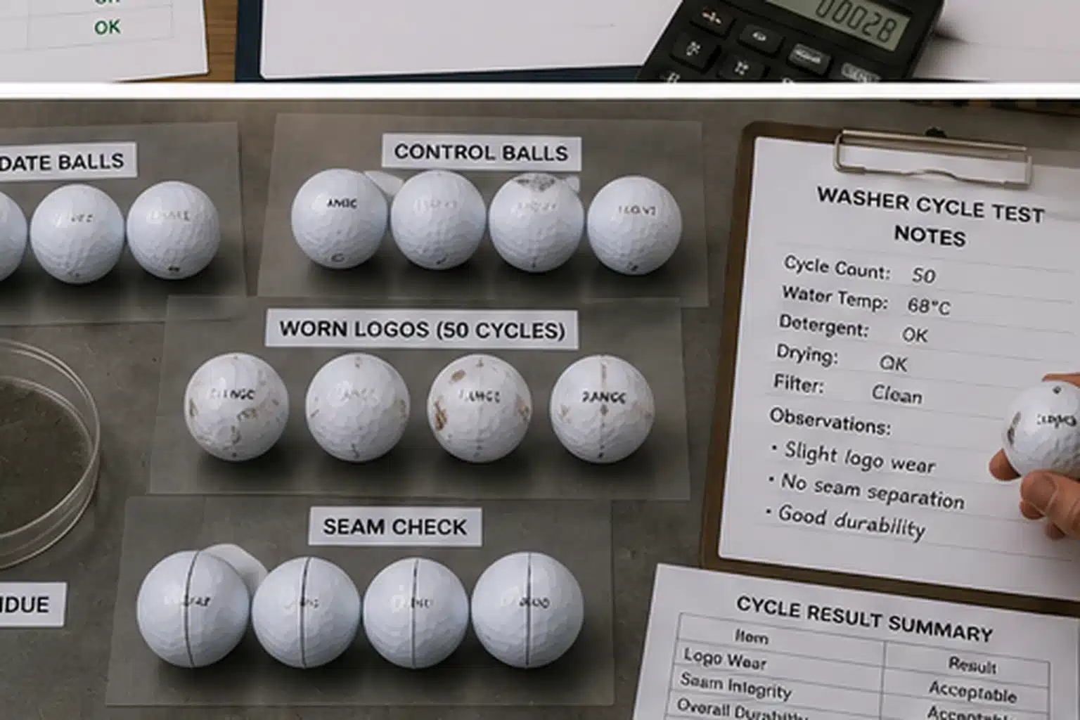 Custom Golf Balls QC custom printed golf balls in washer cycle test for OEM quality control