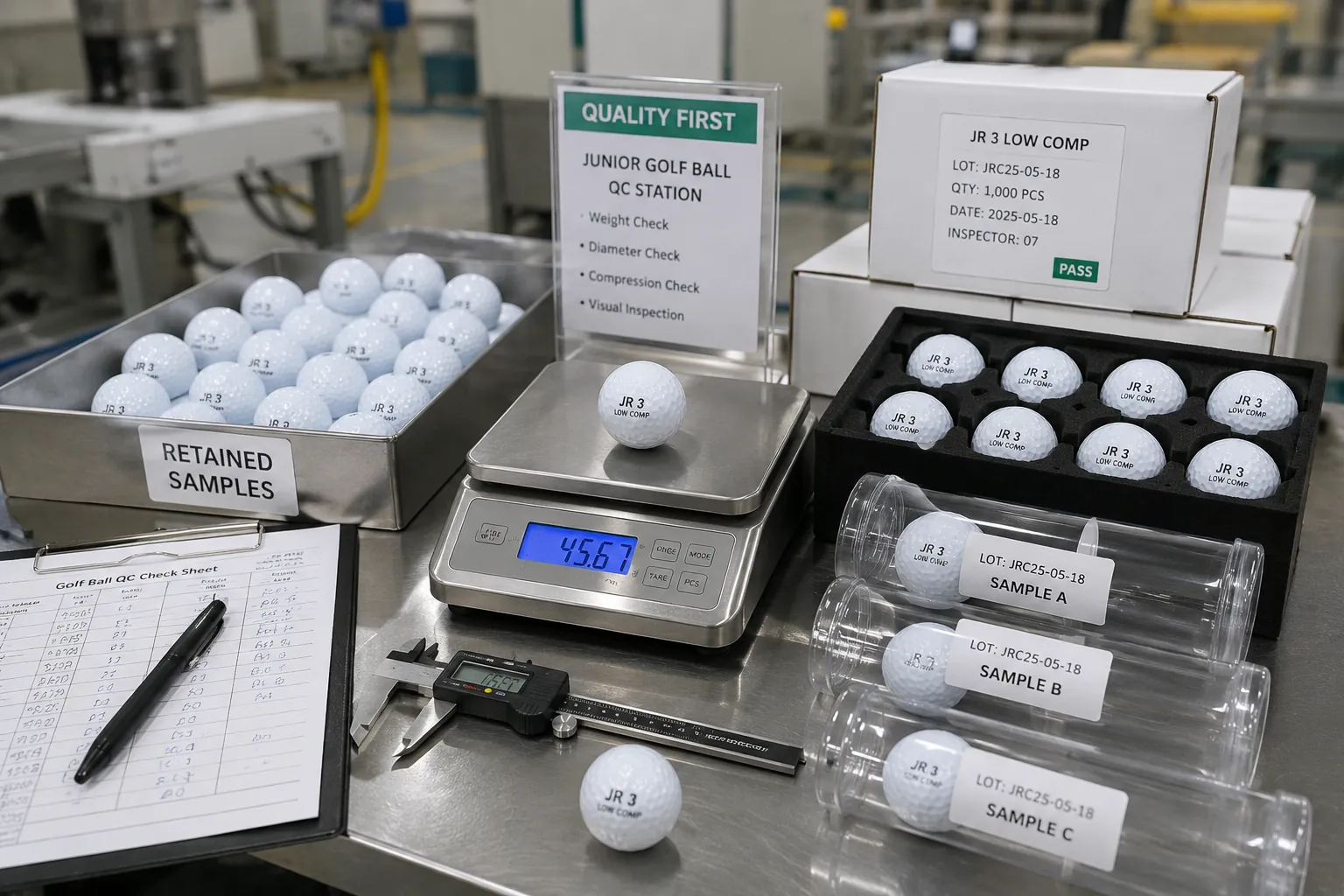 OEM Golf Balls QC junior golf balls under factory quality control for OEM manufacturer samples