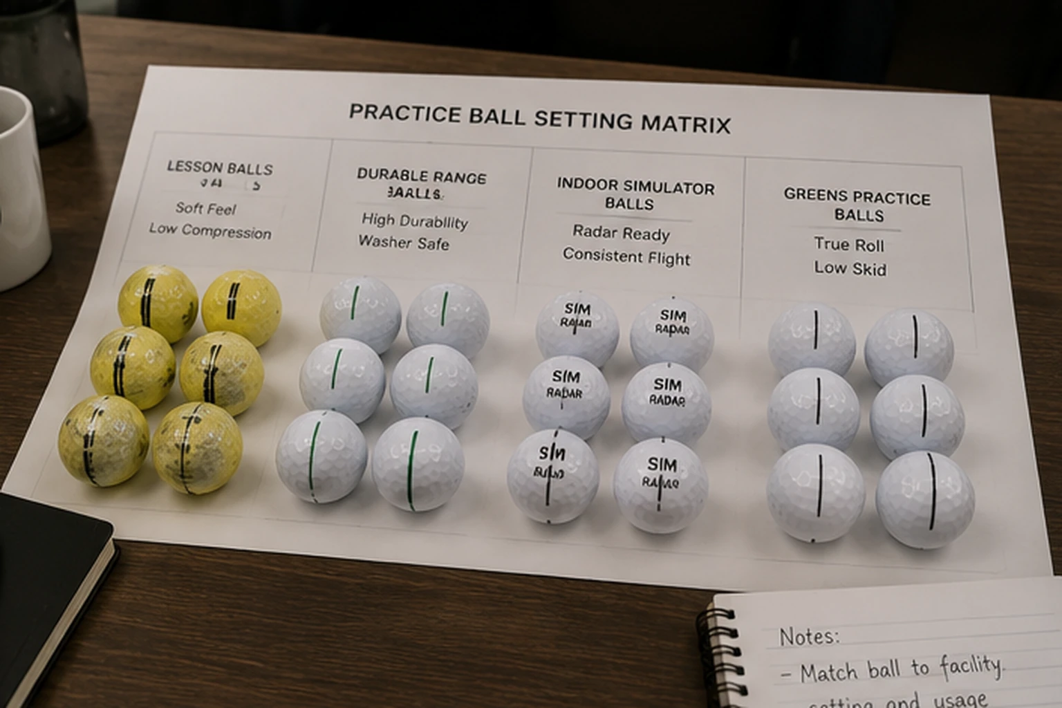 Practice Golf Balls Training practice golf balls on facility setting matrix for golf training B2B buyers