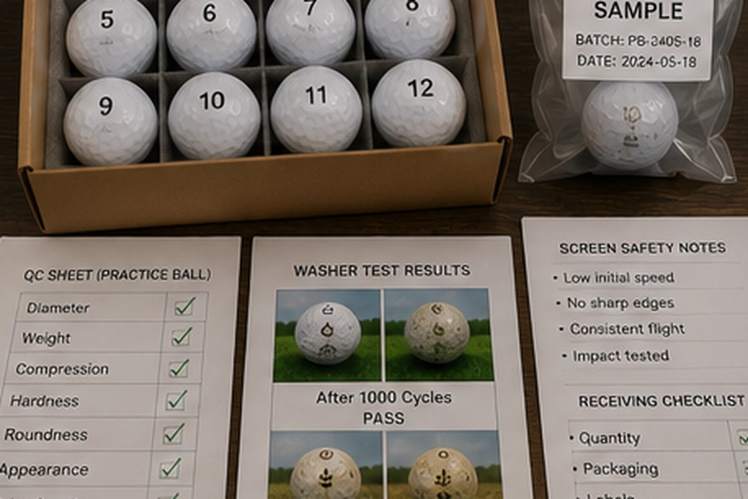 Practice Golf Balls Quality Control practice golf balls with washer test results for quality control and golf training