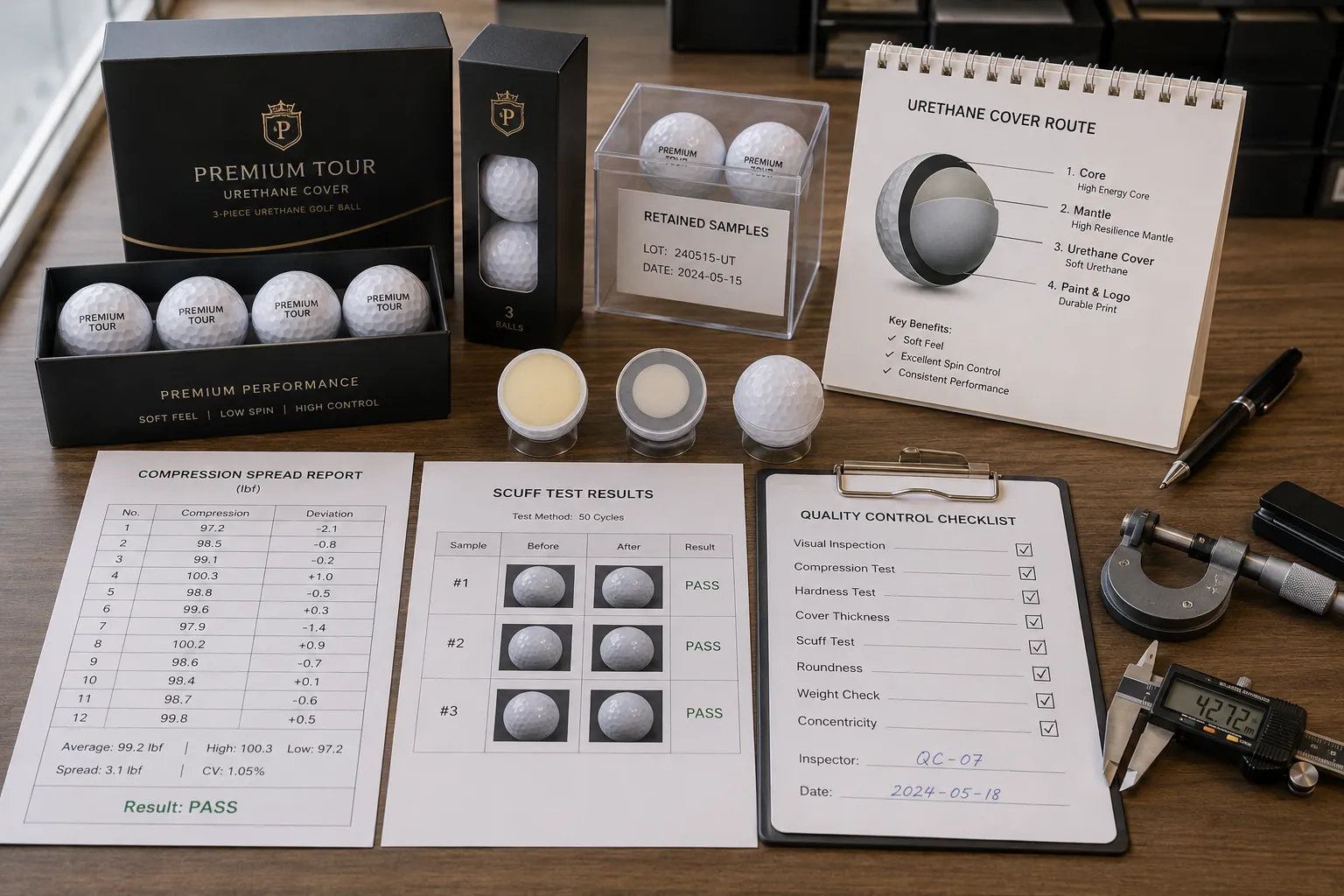 Urethane Golf Balls Quality Control premium urethane golf balls with golf packaging and quality control test reports