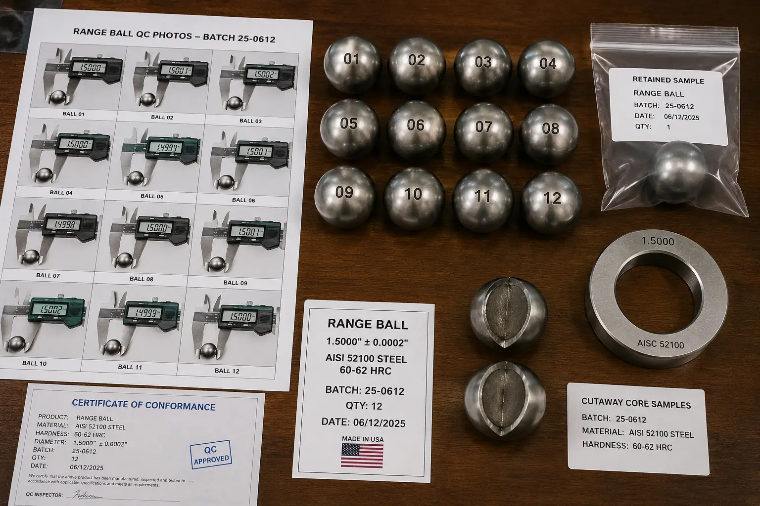 OEM Range Ball QC steel range ball samples with QC report for OEM quality control