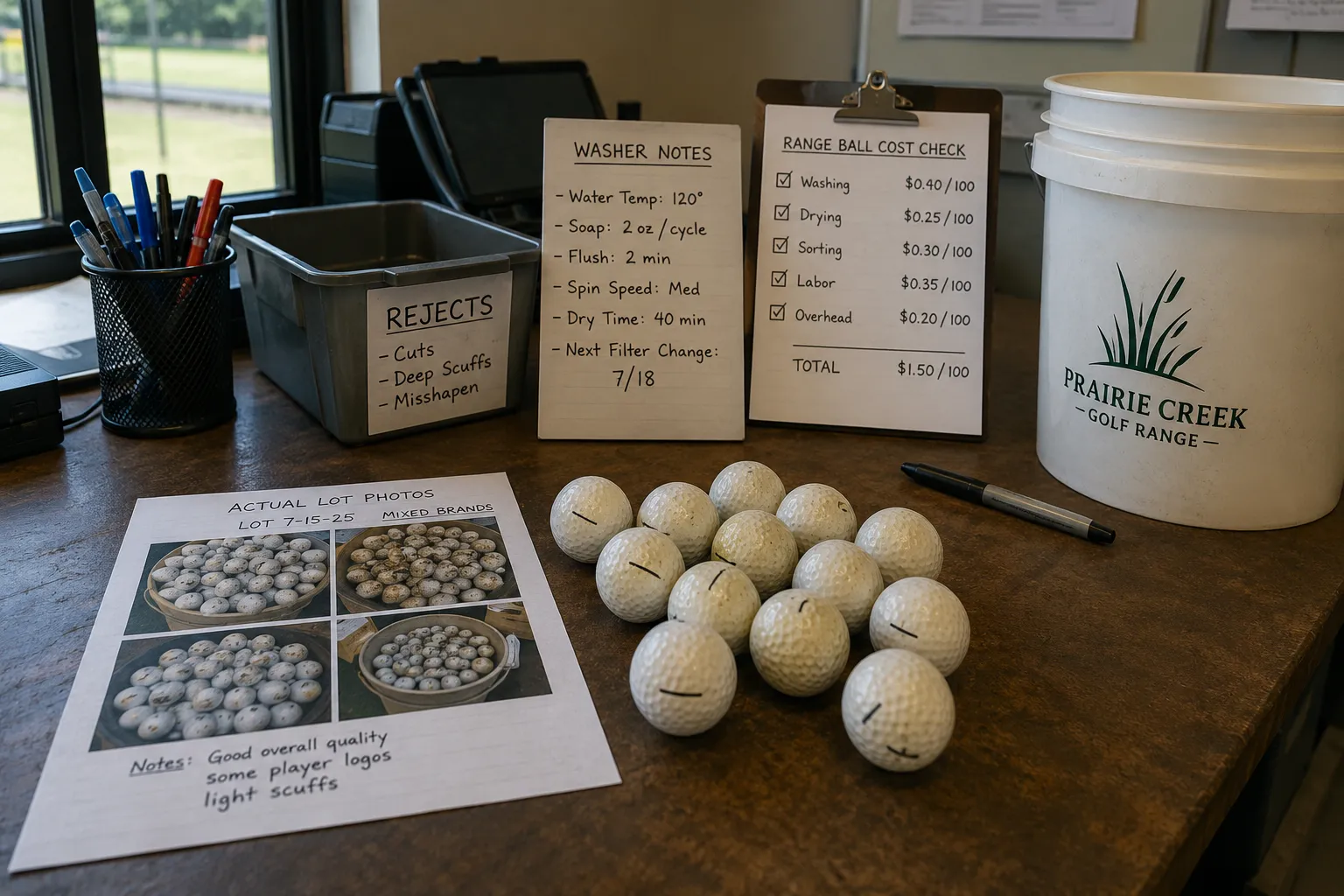 Bulk Range Golf Balls QC bulk range golf balls cost check with washer notes and quality control samples