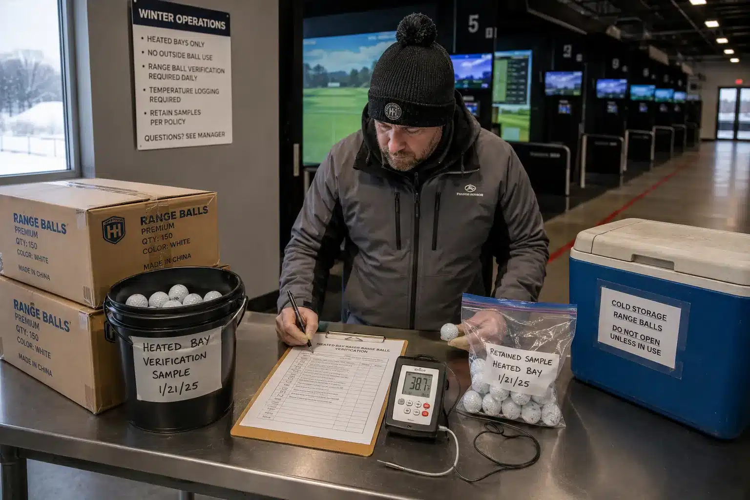Range Golf Balls QC range golf balls in heated bay verification for golf training quality control
