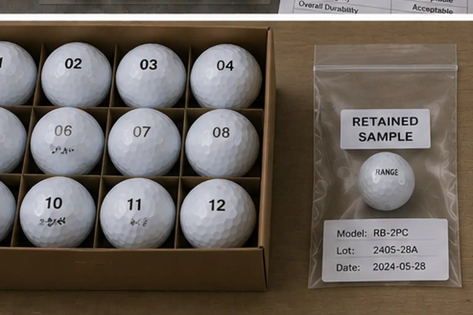 OEM Range Golf Balls range golf balls with retained sample bag for OEM quality control