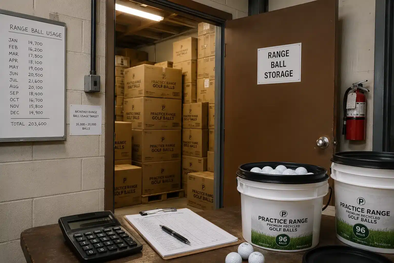 Range Golf Balls Wholesale range golf balls in storage room for bulk wholesale inventory planning