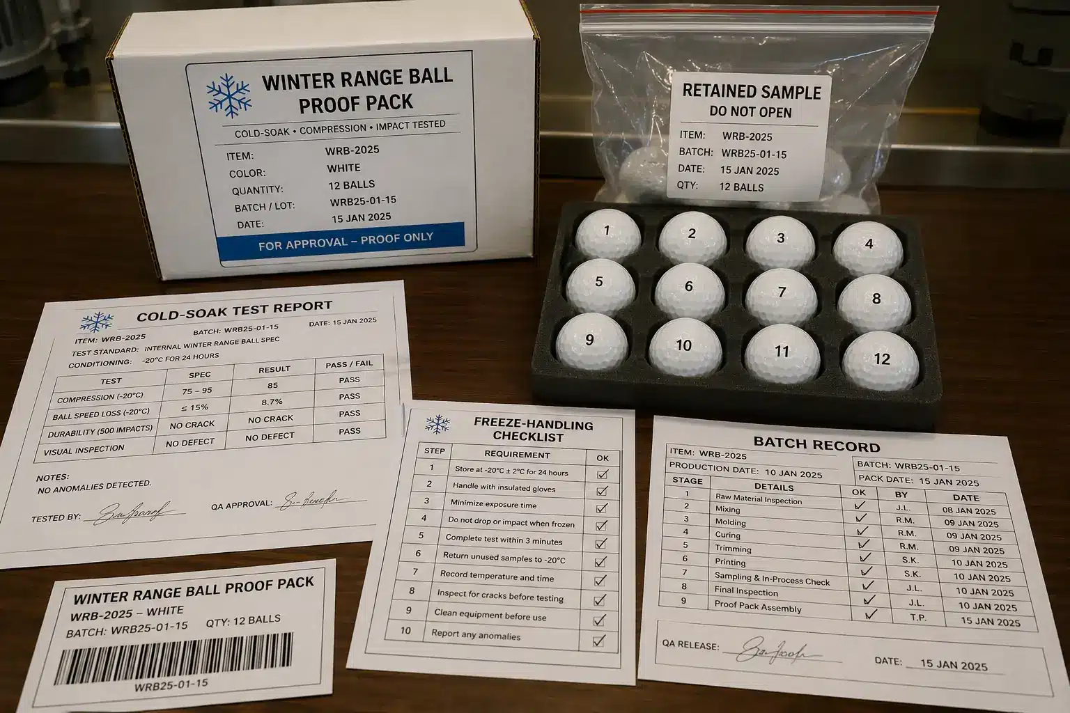 OEM Range Golf Balls winter range golf balls proof pack with OEM cold-soak quality control records
