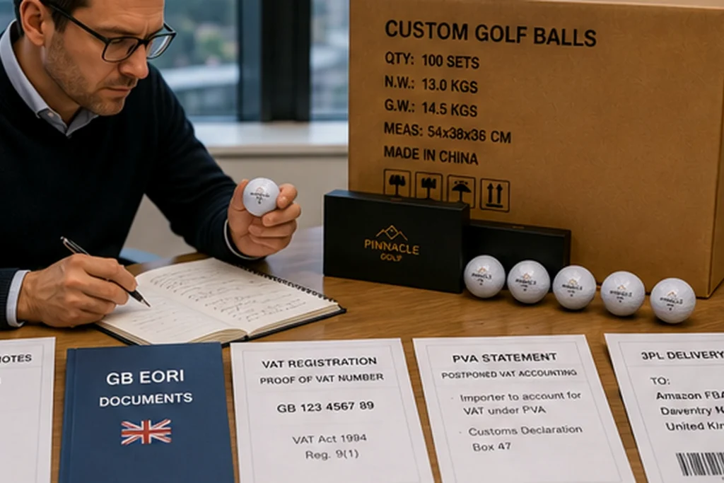 custom golf balls with UK EORI documents and made in China carton
