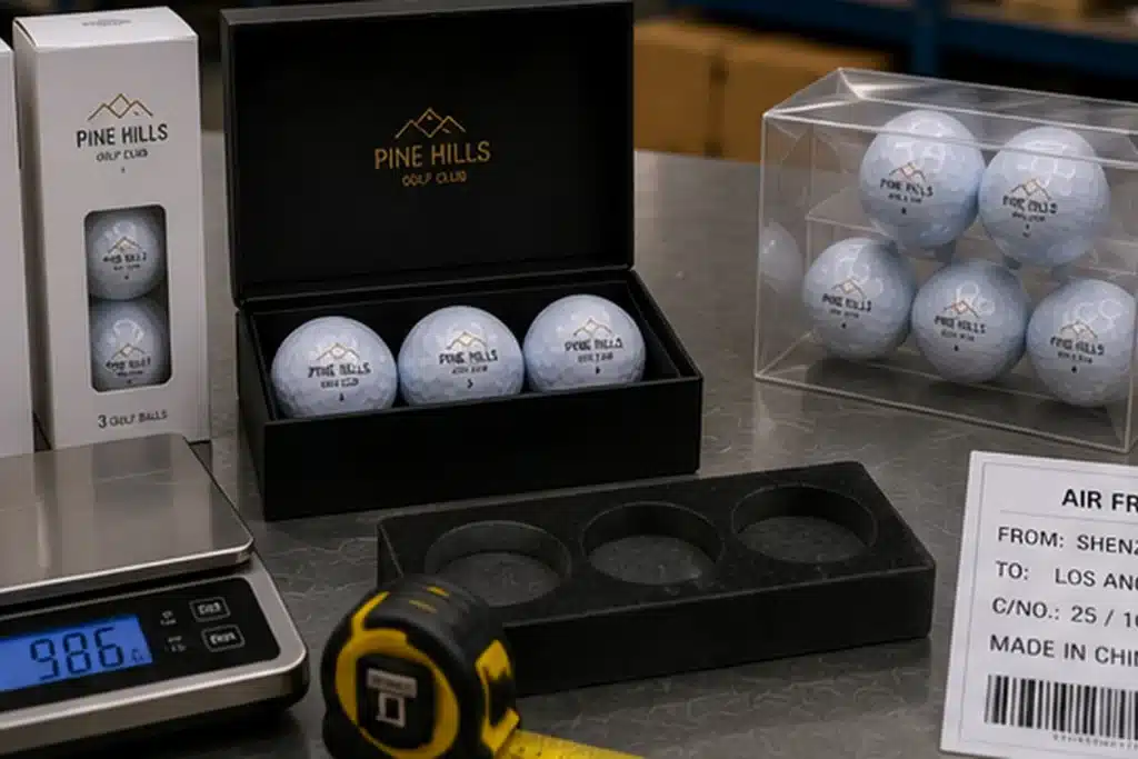 export golf ball gift sets with compact golf packaging and weight check