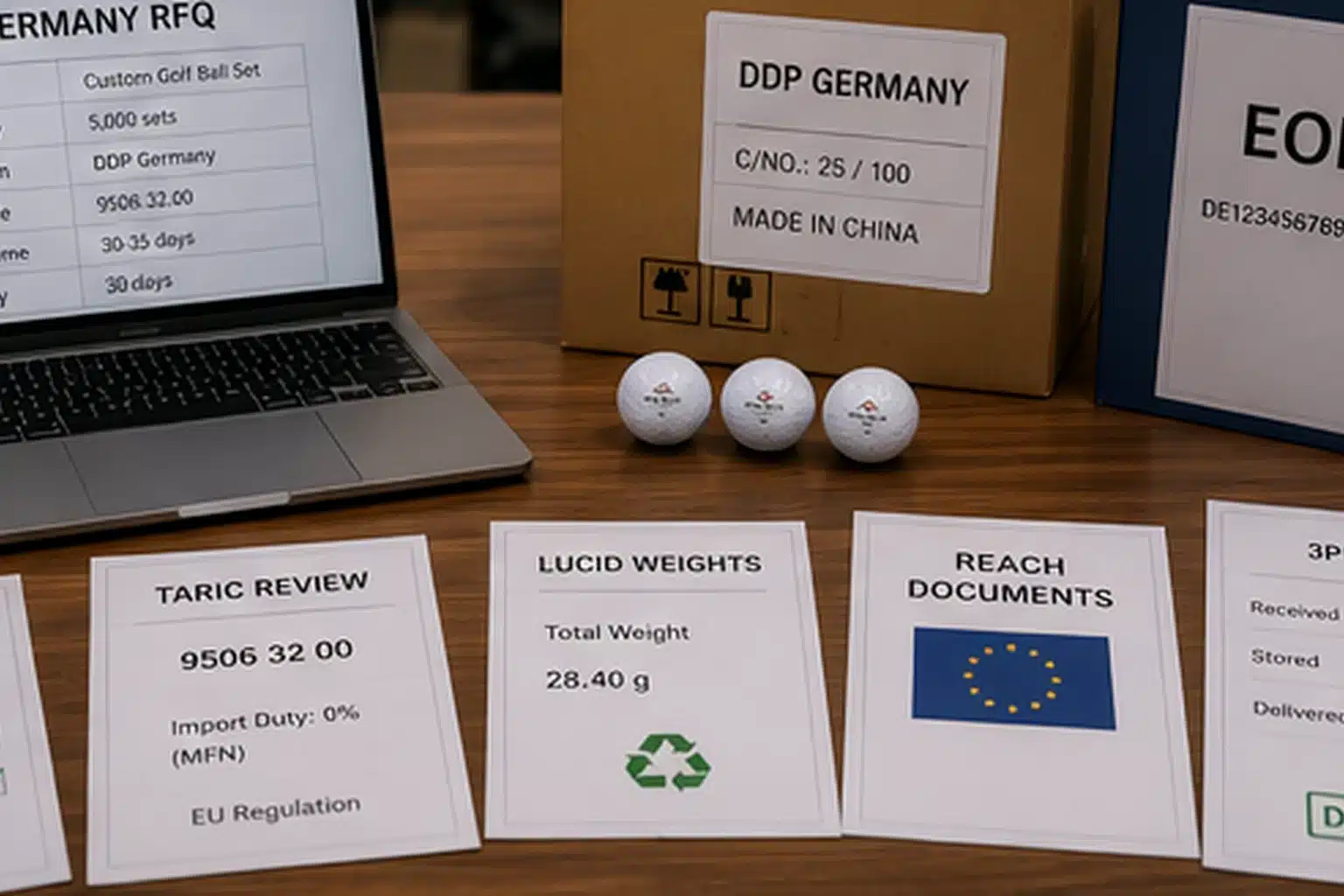 export golf ball sets custom golf ball sets with DDP Germany export documents and made in China carton