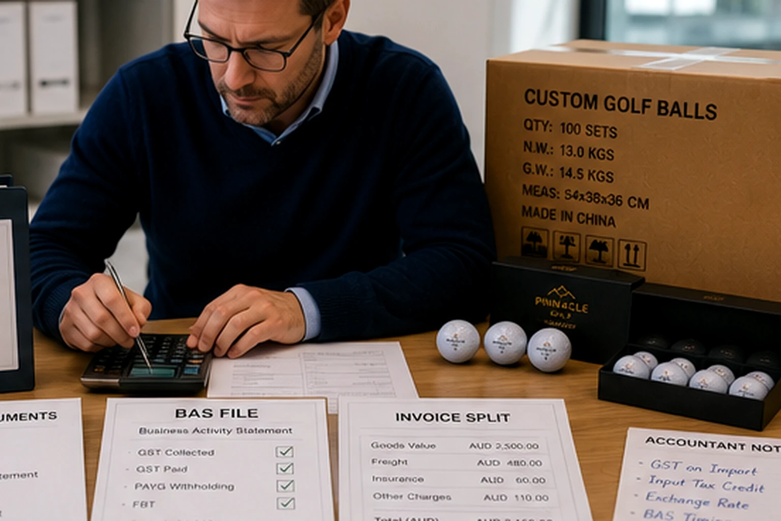 custom golf balls export custom golf balls with Australia BAS invoice documents and made in China carton