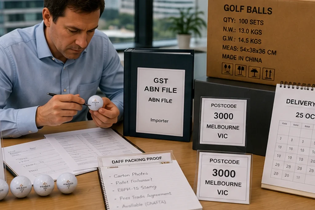 export golf balls with Australia GST documents and made in China carton