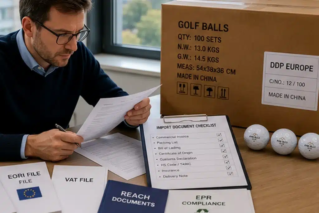 export golf balls with DDP Europe documents and made in China carton