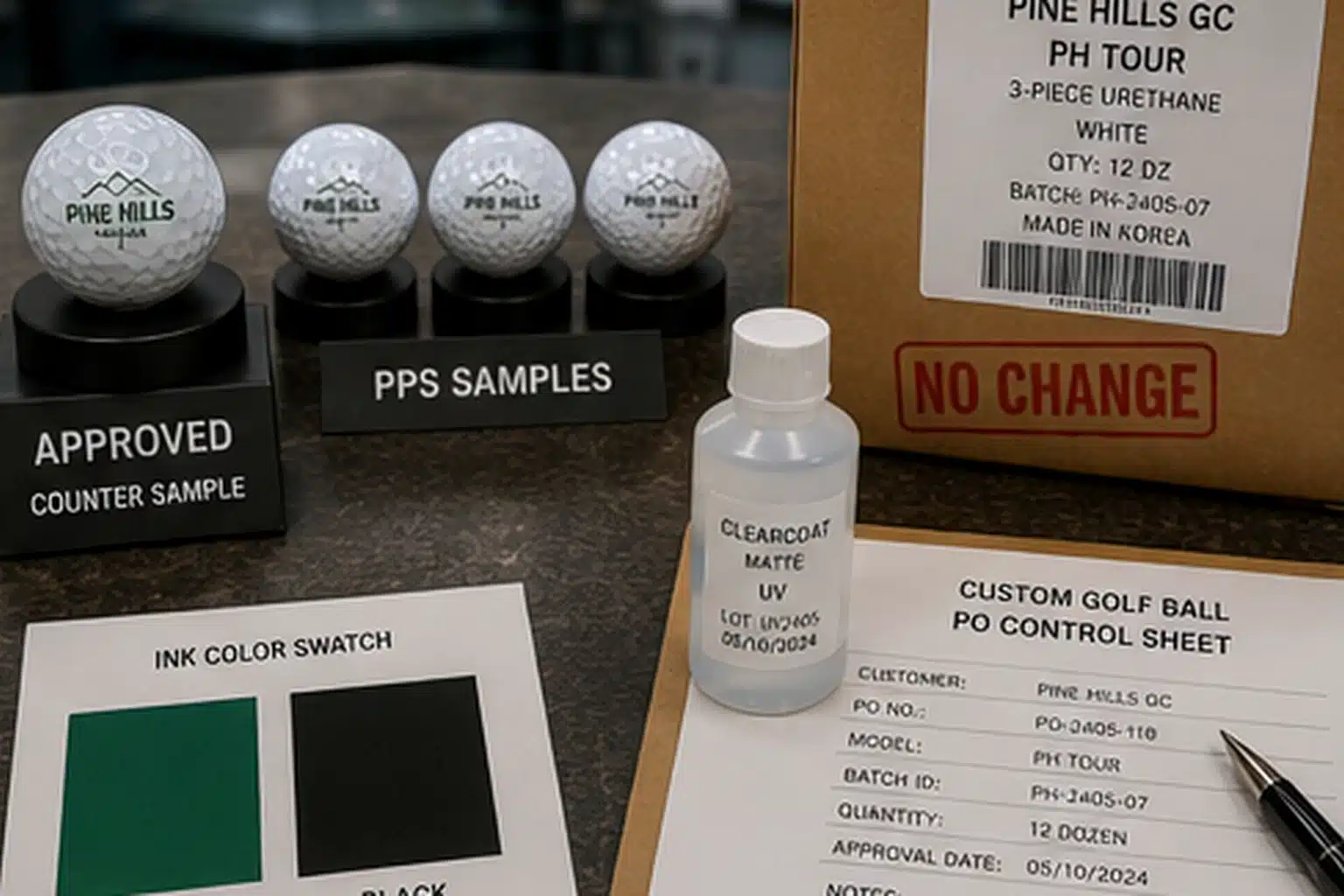OEM printed golf balls OEM printed golf balls with PPS samples and PO quality control sheet