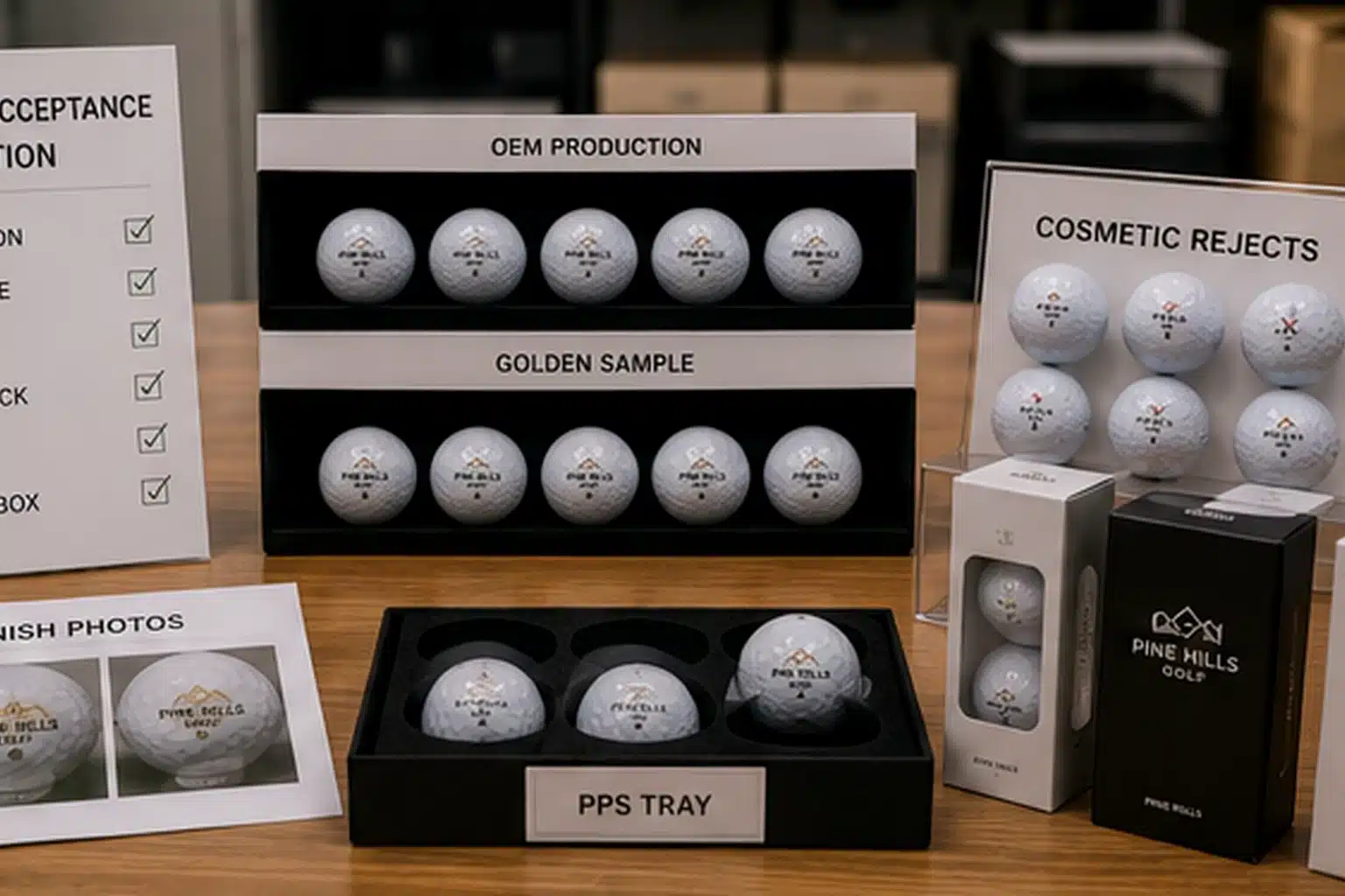 OEM golf balls QC OEM printed golf balls with golden sample and PPS tray for quality control