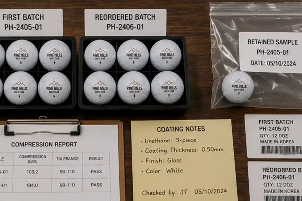 printed golf balls with reordered batch quality control samples