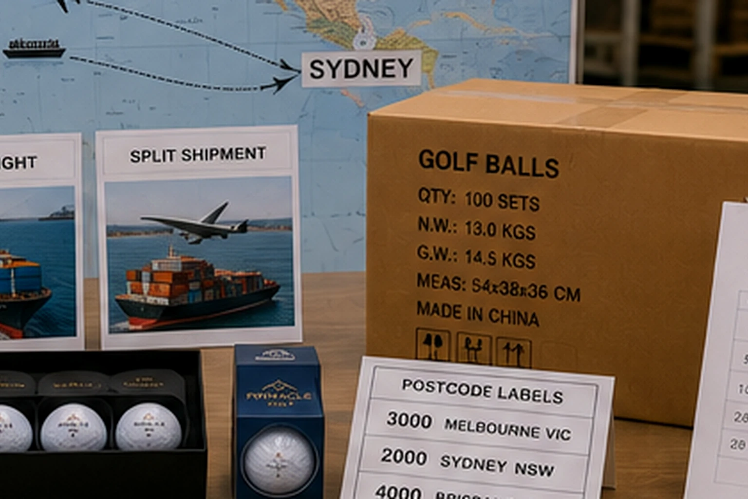 export golf balls export golf balls with Sydney split shipment documents and made in China carton