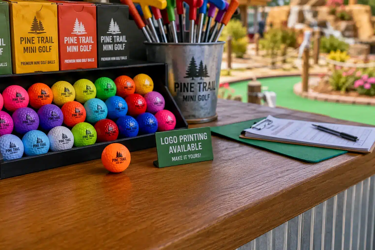 custom printed mini golf balls printed branded mini golf balls in custom course display