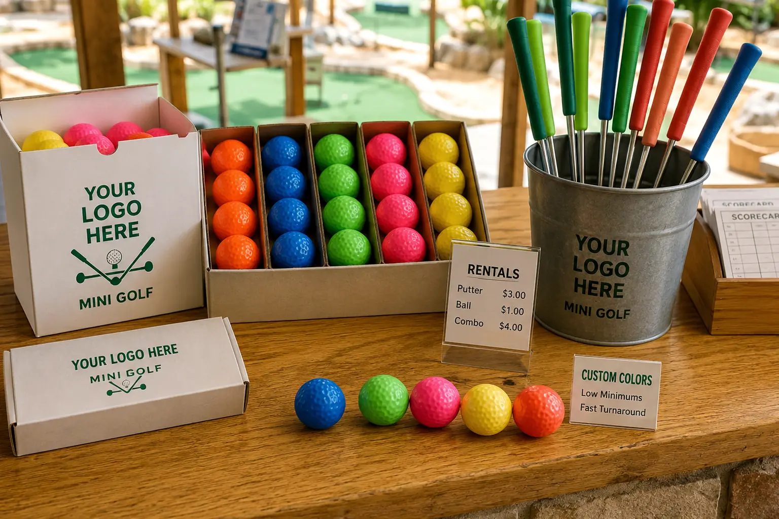 custom mini golf balls custom mini golf balls in low MOQ rental counter display