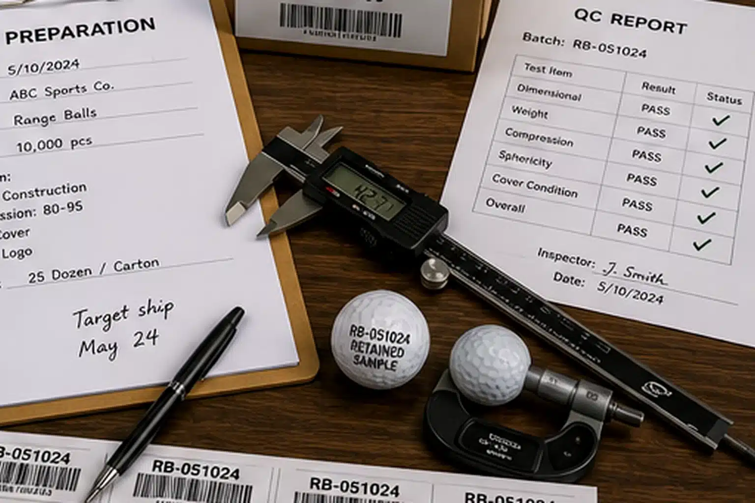 quality control range golf balls bulk range golf balls under quality control with calipers and QC report