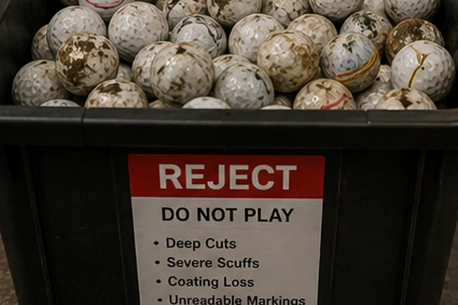 quality control range golf balls bulk range golf balls in reject bin for quality control sorting