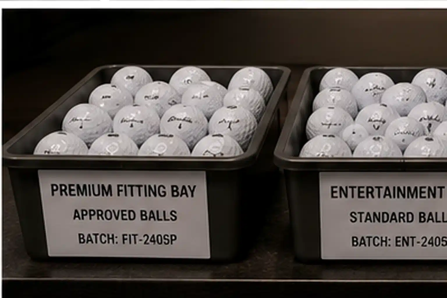 bulk simulator golf balls bulk simulator golf balls in approved fitting bay bins for quality control
