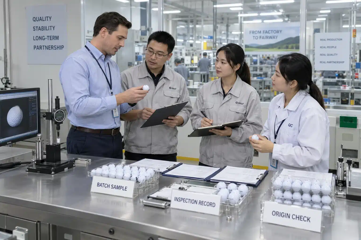 OEM Golf Balls Quality Control OEM golf balls reviewed with factory quality control team using batch samples and inspection records