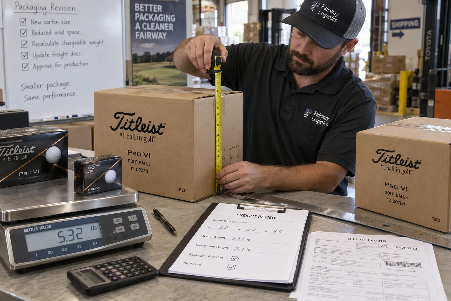 Branded Golf Balls Export branded golf balls measured for export carton sizing and wholesale freight review