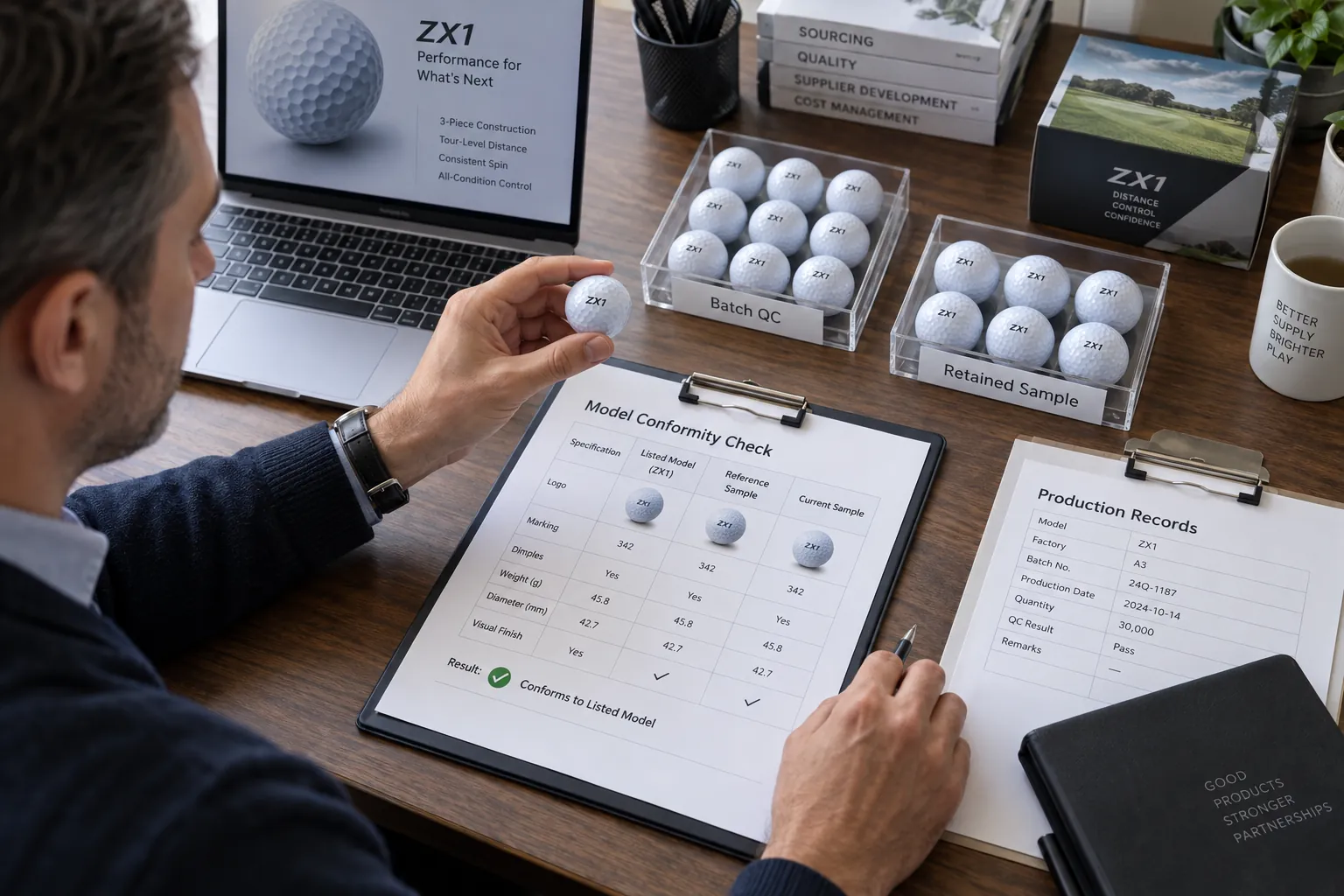 Golf Balls OEM Quality Control OEM golf balls reviewed against retained samples during factory quality control and production records