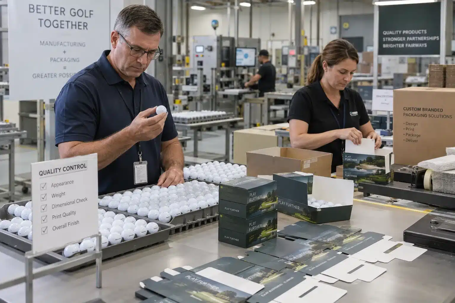Custom Golf Balls OEM Packaging custom golf balls inspected in factory with branded packaging for OEM quality control