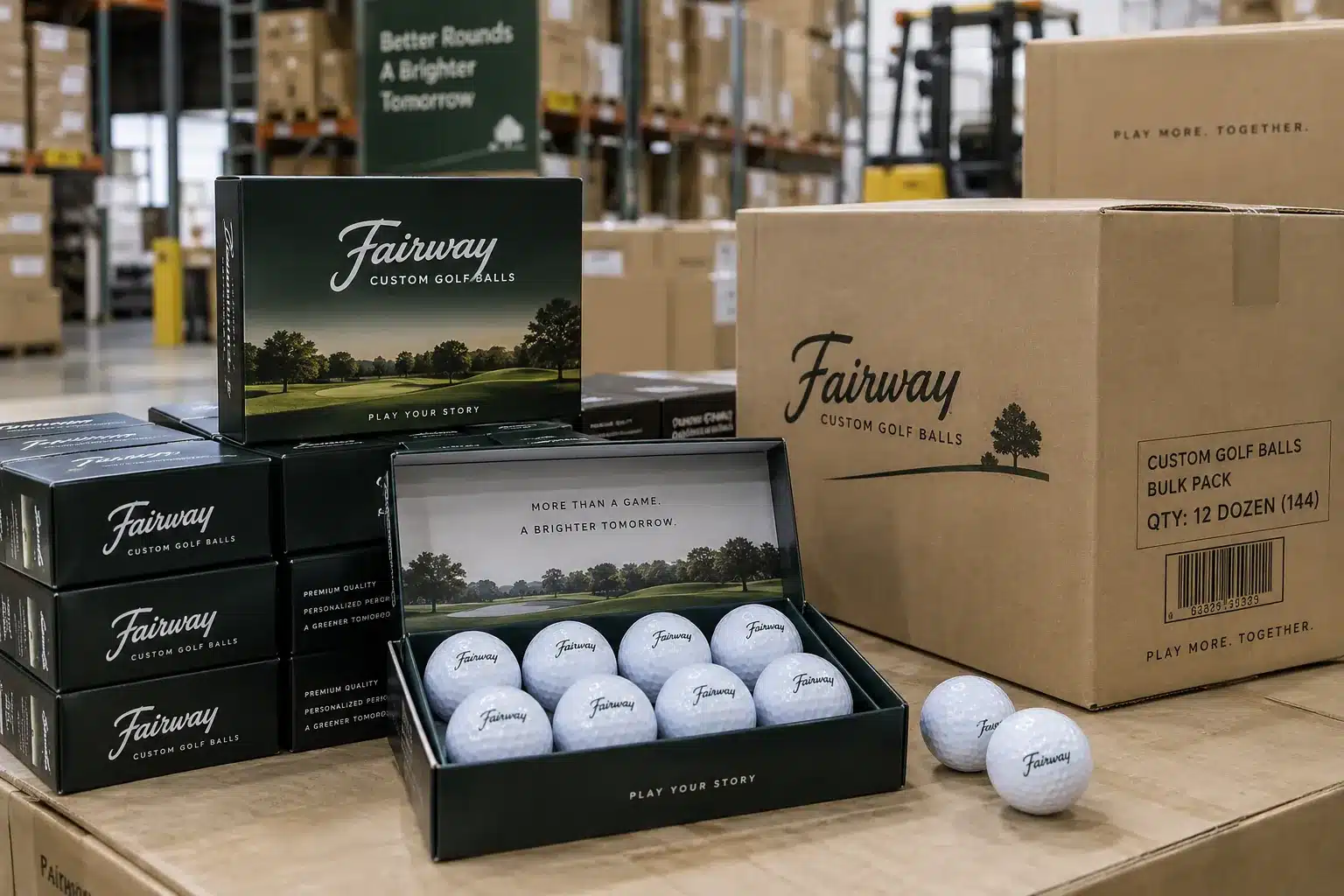 Custom Golf Balls Wholesale custom branded golf balls in bulk packaging ready for wholesale warehouse shipment