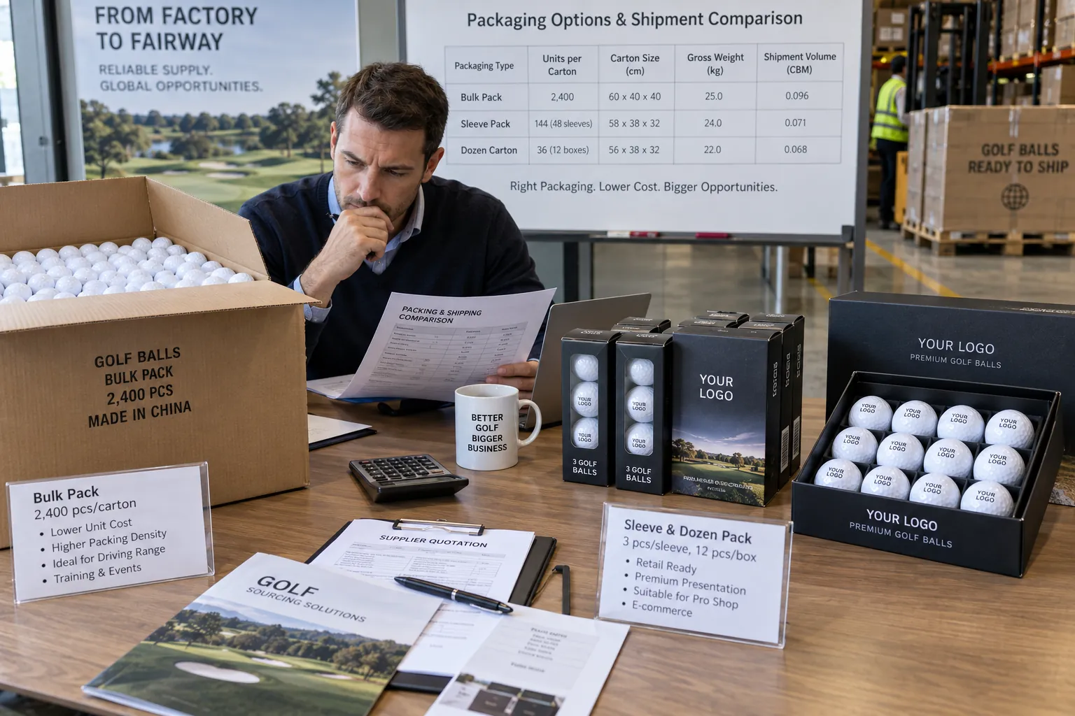 OEM Golf Ball Packaging OEM golf balls comparing bulk and retail packaging for export sourcing