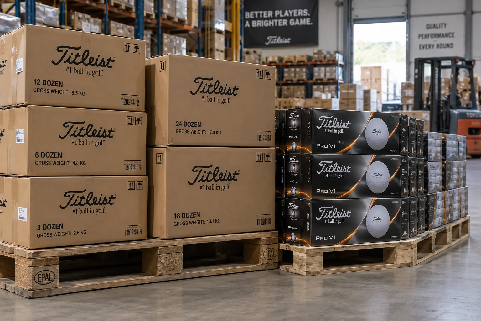 Branded Golf Balls Wholesale branded golf balls palletized in warehouse for bulk wholesale export