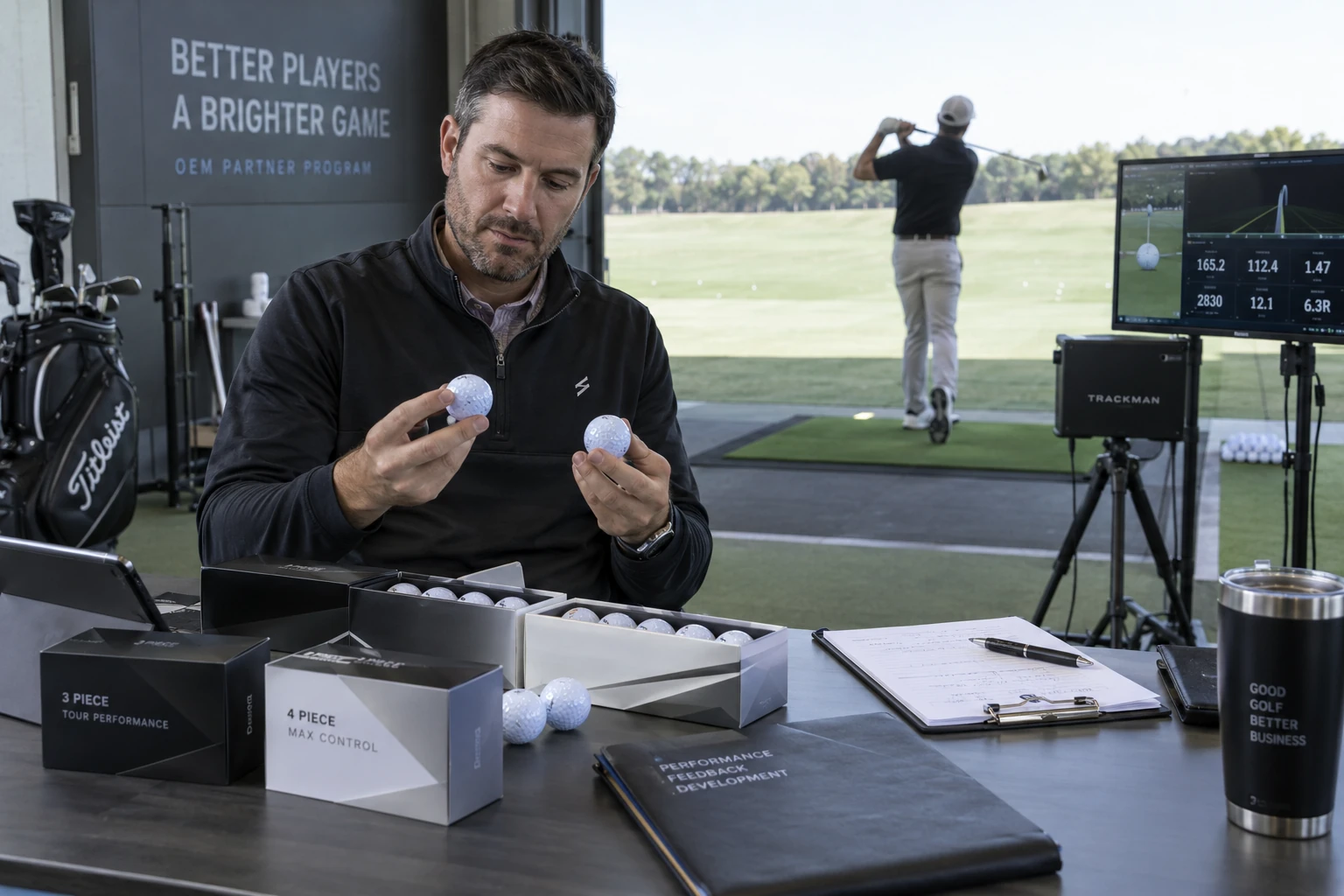 OEM Golf Balls Testing OEM golf balls compared during performance testing for custom B2B product development