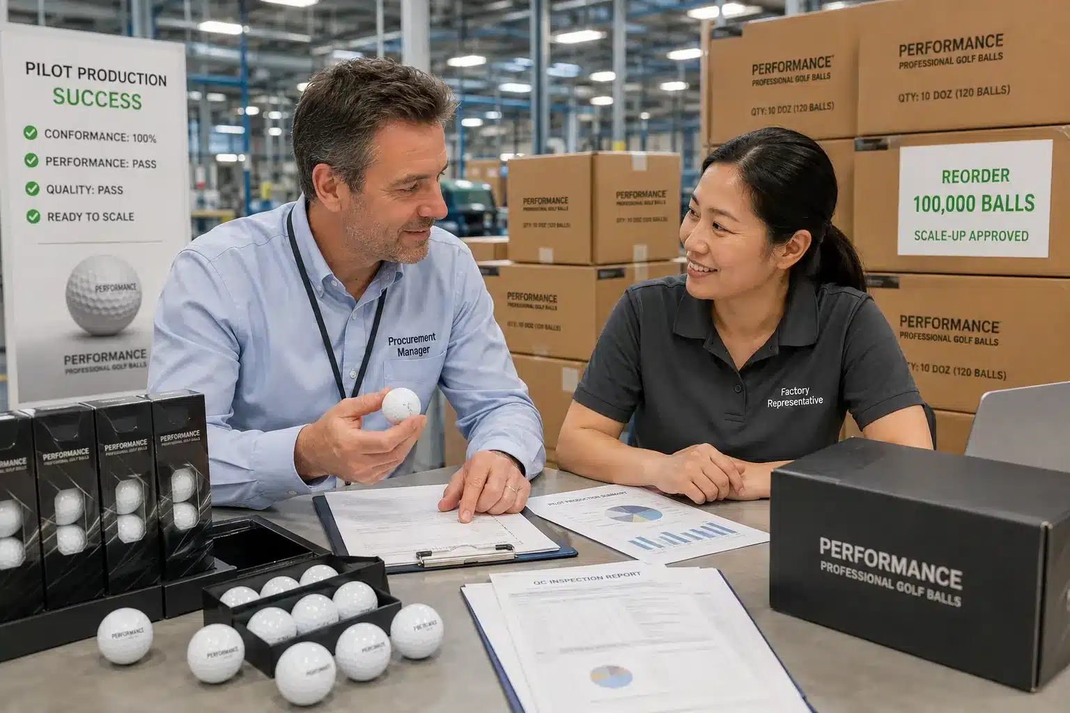 Branded Golf Balls Bulk Reorder branded golf balls reviewed with manufacturer after pilot production for bulk reorder approval