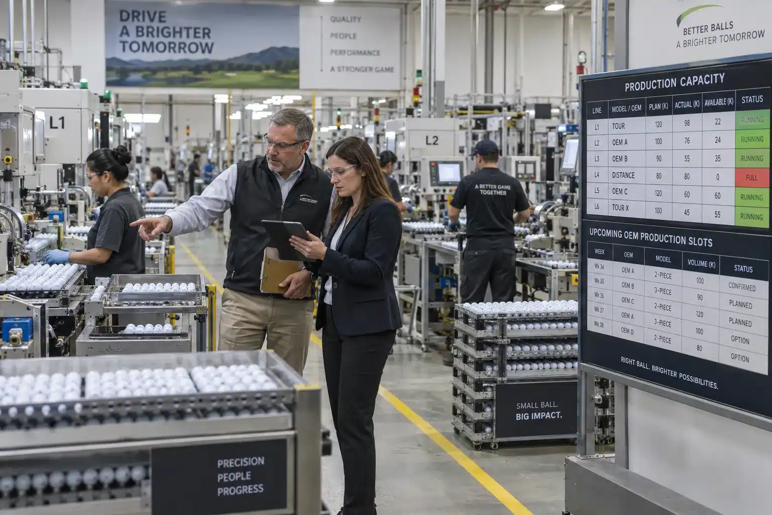 OEM Golf Balls Factory Capacity OEM golf balls reviewed on factory floor for manufacturer capacity planning and bulk production