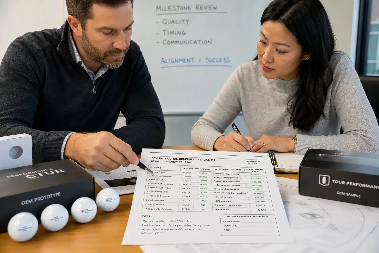 OEM Golf Balls Production Review OEM golf balls reviewed with production schedule and custom samples for manufacturer approval