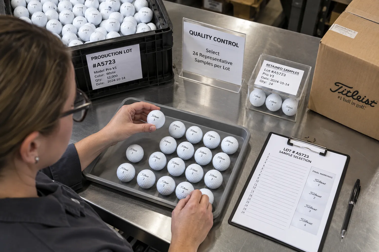 Golf Balls Quality Control golf balls selected from production lot for manufacturer quality control and retained sampling