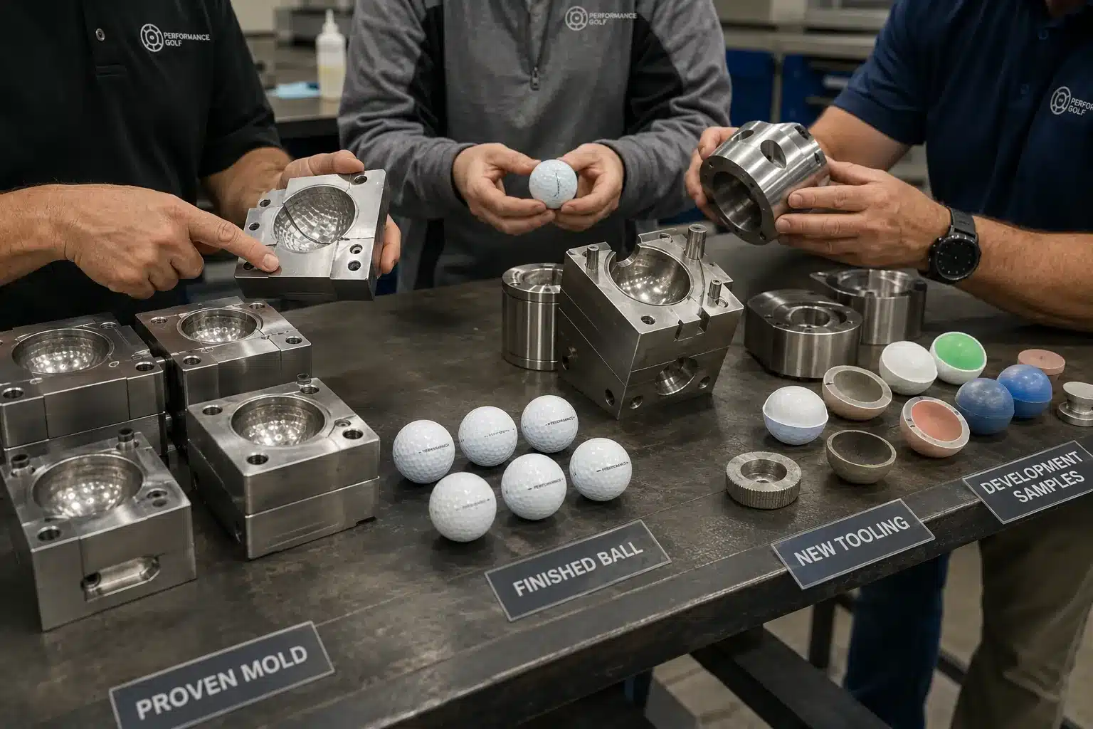 OEM Golf Balls Tooling OEM golf balls reviewed with production molds during manufacturer tooling development