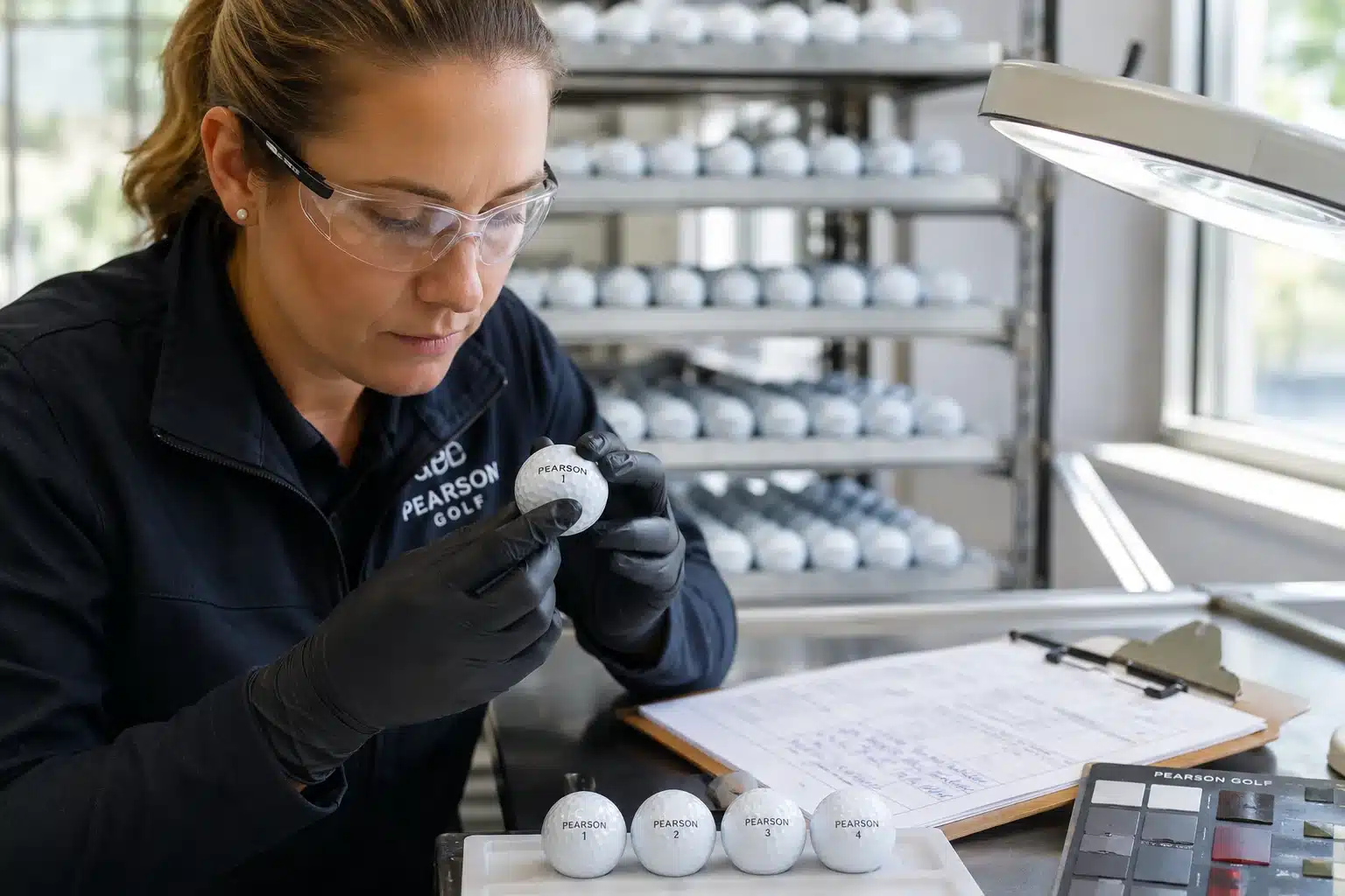 OEM Golf Balls Inspection printed golf balls inspected under lamp during manufacturer quality control for OEM orders
