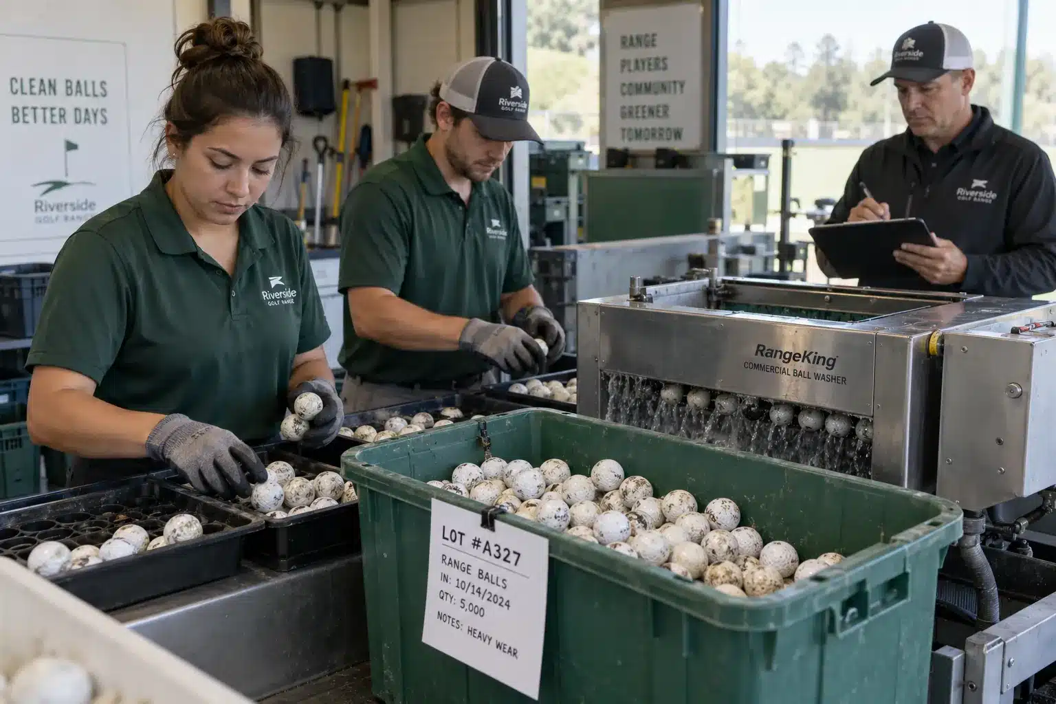 Bulk Golf Balls Quality Control bulk golf balls washed and sorted at driving range for golf training quality control