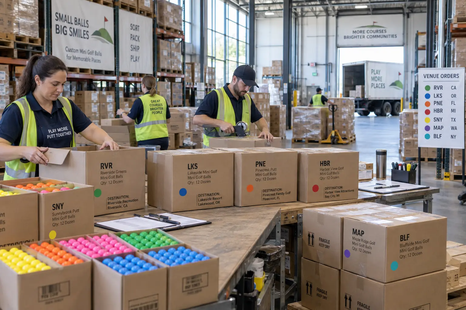 Custom Mini Golf Balls Wholesale custom mini golf balls packed in bulk warehouse orders for venue wholesale shipment