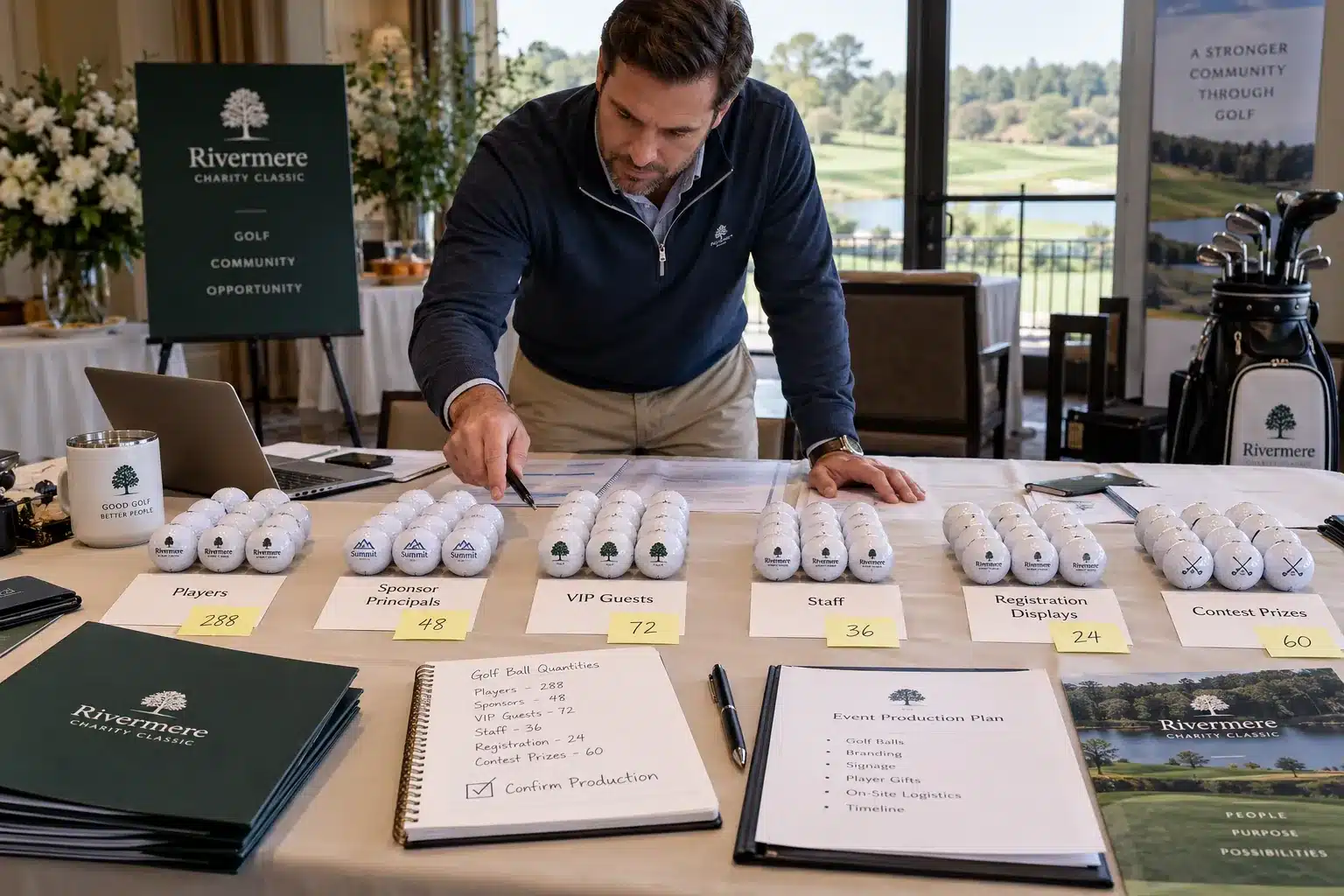 Custom Golf Balls Events Custom branded golf balls compare reusable club logos with dated event designs for B2B buyers